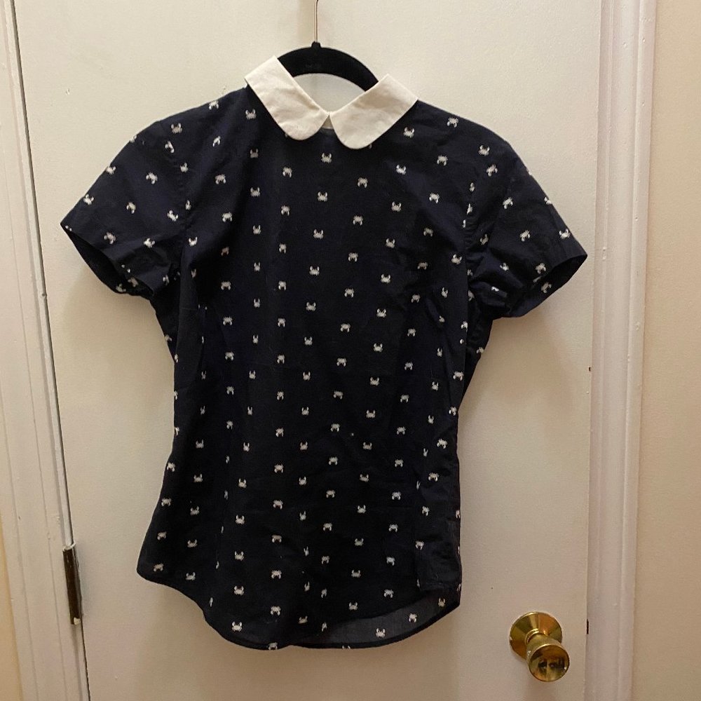 Brooks Brothers Peter Pan Collar Crab Print Top